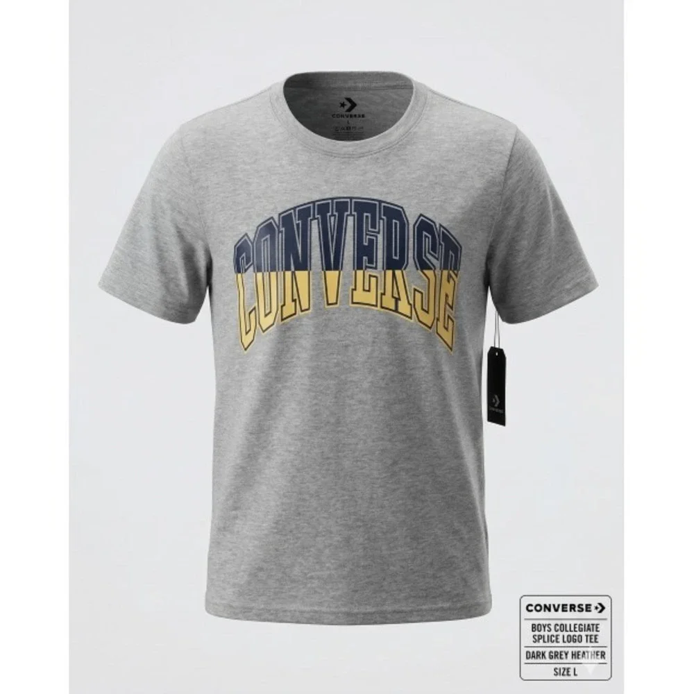 Converse Boys Collegiate Splice Two‑Tone Vinyl Logo Tee Dark‎ Grey Heather L